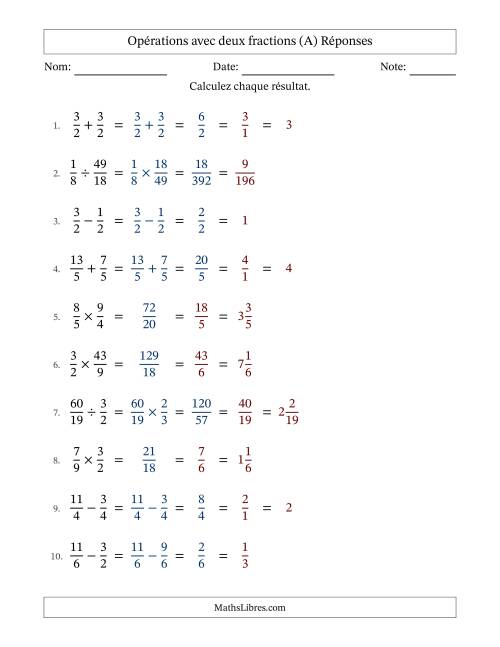 Opérations avec fractions propres et impropres avec dénominateurs similaires, résultats sous fractions mixtes et simplification dans tous les problèmes (Remplissable) (A) page 2