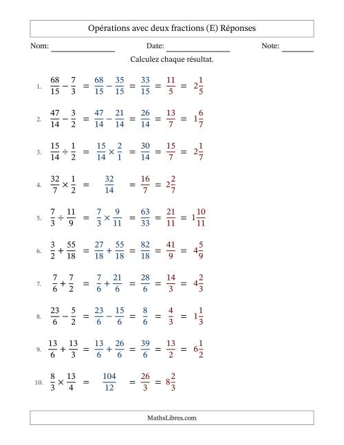 Opérations avec fractions propres et impropres avec dénominateurs similaires, résultats sous fractions mixtes et simplification dans tous les problèmes (Remplissable) (E) page 2
