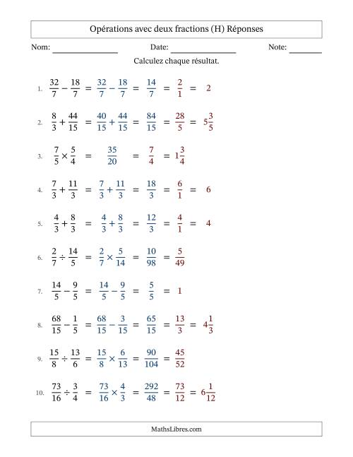 Opérations avec fractions propres et impropres avec dénominateurs similaires, résultats sous fractions mixtes et simplification dans tous les problèmes (Remplissable) (H) page 2