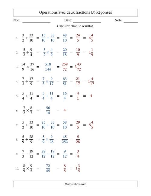 Opérations avec fractions propres et impropres avec dénominateurs similaires, résultats sous fractions mixtes et simplification dans tous les problèmes (Remplissable) (J) page 2