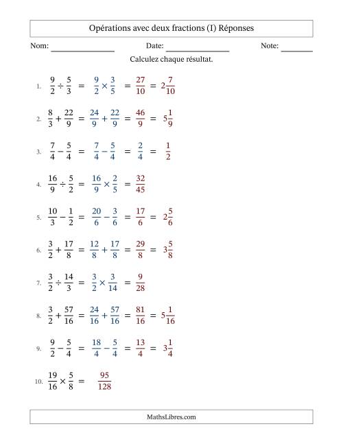 Opérations avec fractions propres et impropres avec dénominateurs similaires, résultats sous fractions mixtes et quelque simplification (Remplissable) (I) page 2