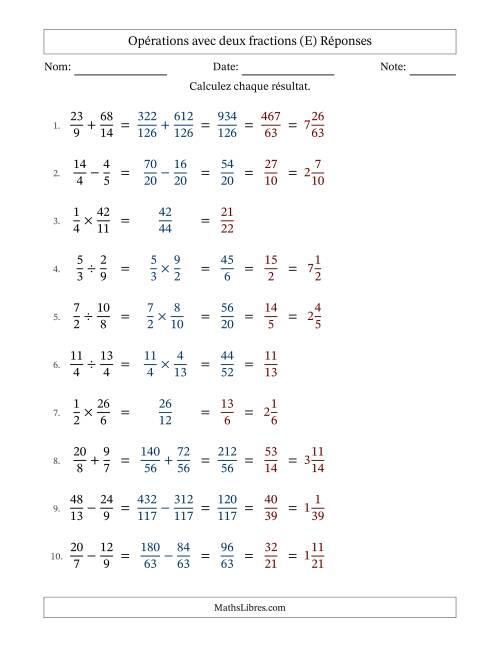 Opérations avec fractions propres et impropres avec dénominateurs différents, résultats sous fractions mixtes et simplification dans tous les problèmes (Remplissable) (E) page 2