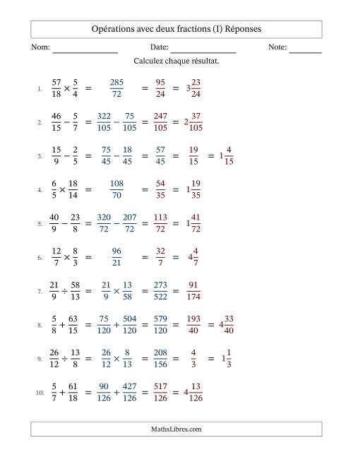 Opérations avec fractions propres et impropres avec dénominateurs différents, résultats sous fractions mixtes et quelque simplification (Remplissable) (I) page 2