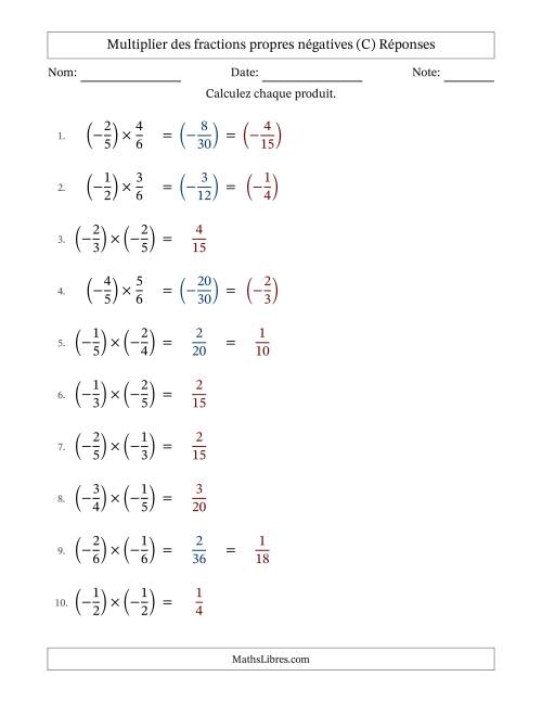 Multiplier des fractions propres négatives avec dénominateurs différents jusqu'aux sixièmes, résultats sous fractions propres et quelque simplification (C) page 2