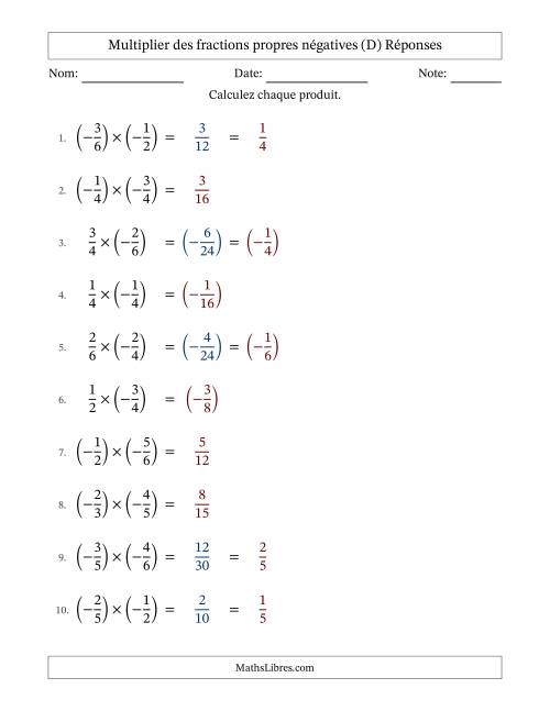 Multiplier des fractions propres négatives avec dénominateurs différents jusqu'aux sixièmes, résultats sous fractions propres et quelque simplification (D) page 2