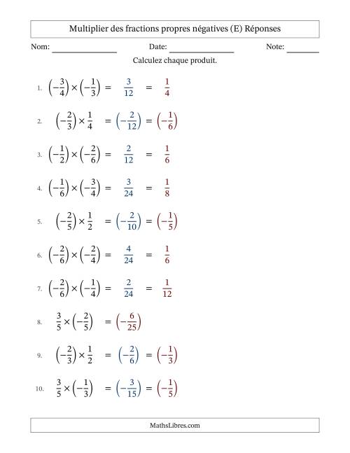 Multiplier des fractions propres négatives avec dénominateurs différents jusqu'aux sixièmes, résultats sous fractions propres et quelque simplification (E) page 2