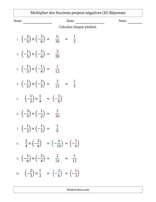 Multiplier des fractions propres négatives avec dénominateurs différents jusqu'aux sixièmes, résultats sous fractions propres et quelque simplification (H) page 2