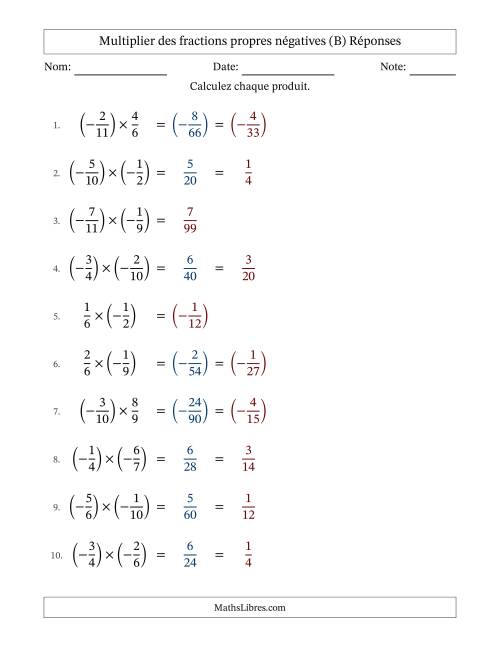 Multiplier des fractions propres négatives avec dénominateurs différents jusqu'aux douzièmes, résultats sous fractions propres et quelque simplification (B) page 2