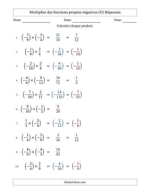 Multiplier des fractions propres négatives avec dénominateurs différents jusqu'aux douzièmes, résultats sous fractions propres et quelque simplification (D) page 2
