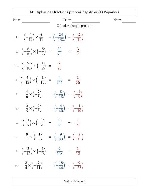 Multiplier des fractions propres négatives avec dénominateurs différents jusqu'aux douzièmes, résultats sous fractions propres et quelque simplification (J) page 2