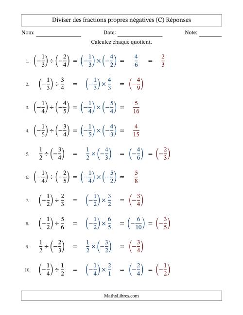 Diviser des fractions propres négatives avec dénominateurs différents jusqu'aux sixièmes, résultats sous fractions propres et quelque simplification (C) page 2