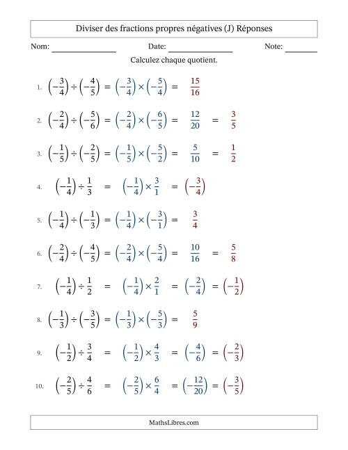 Diviser des fractions propres négatives avec dénominateurs différents jusqu'aux sixièmes, résultats sous fractions propres et quelque simplification (J) page 2
