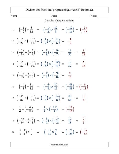 Diviser des fractions propres négatives avec dénominateurs différents jusqu'aux douzièmes, résultats sous fractions propres et quelque simplification (B) page 2