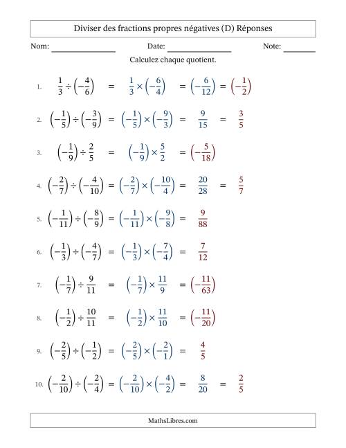Diviser des fractions propres négatives avec dénominateurs différents jusqu'aux douzièmes, résultats sous fractions propres et quelque simplification (D) page 2