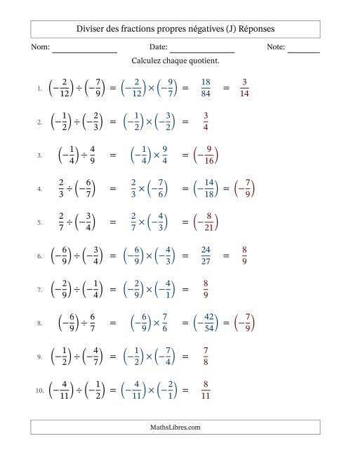 Diviser des fractions propres négatives avec dénominateurs différents jusqu'aux douzièmes, résultats sous fractions propres et quelque simplification (J) page 2