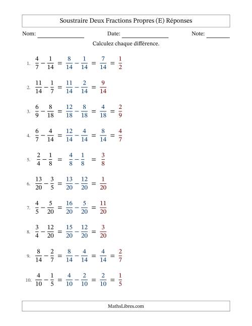 Soustraction de Fractions (E) page 2