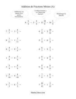 Addition de Fractions Mixtes avec Dénominateurs Communs -- Réaménagement seulement