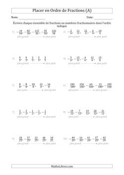 Placer en Ordre de Fractions et de Nombres Fractionnaires Négatifs avec des Dénominateurs Semblables