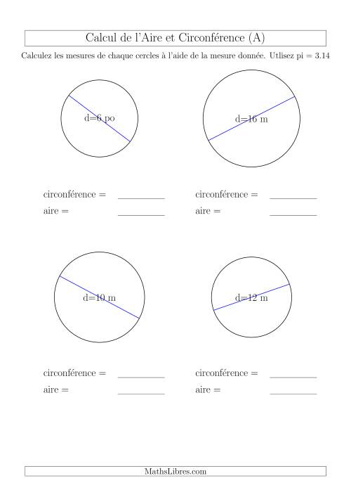 Calcul de Mesures d'un Cercle (A)