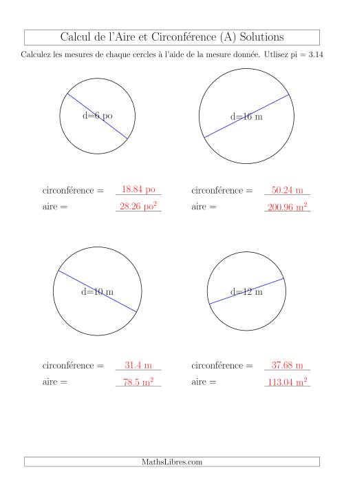 Calcul de Mesures d'un Cercle (A) page 2