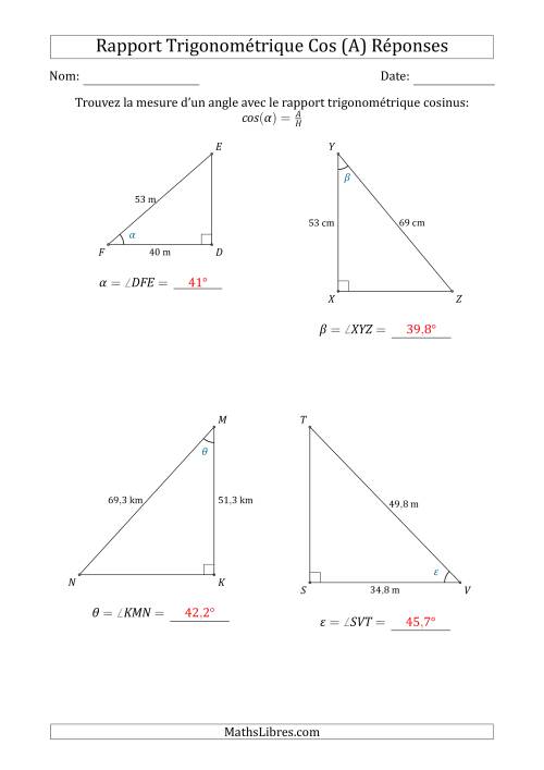 Calcul de la Mesure d'un Angle Avec le Rapport Trigonométrique Cosinus (A) page 2