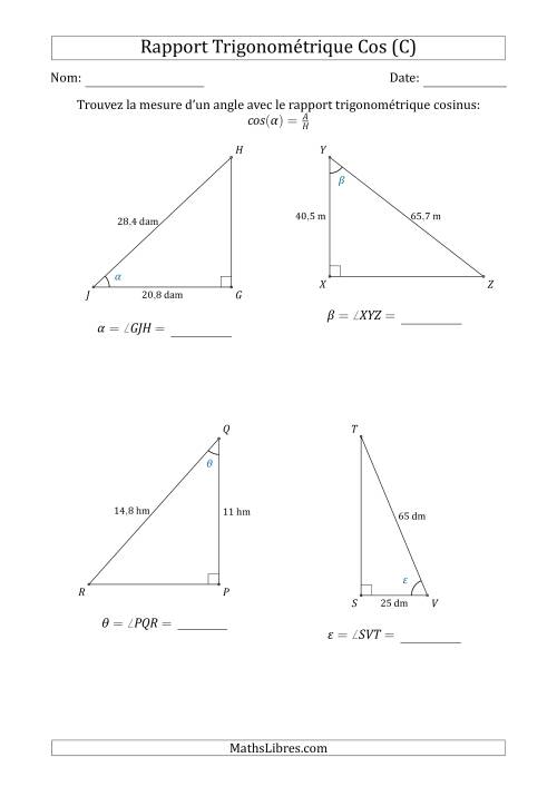 Calcul de la Mesure d'un Angle Avec le Rapport Trigonométrique Cosinus (C)