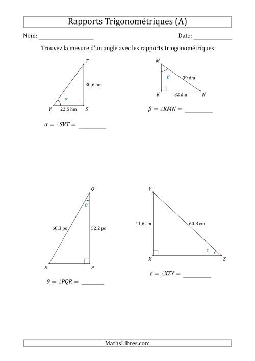 Calcul de la Mesure d'un Angle Avec les Rapports Trigonométriques (A)