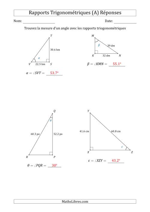 Calcul de la Mesure d'un Angle Avec les Rapports Trigonométriques (A) page 2