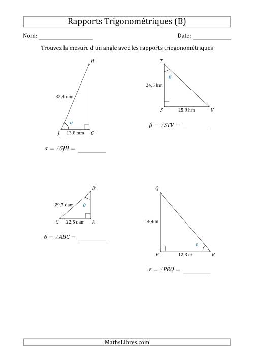 Calcul de la Mesure d'un Angle Avec les Rapports Trigonométriques (B)
