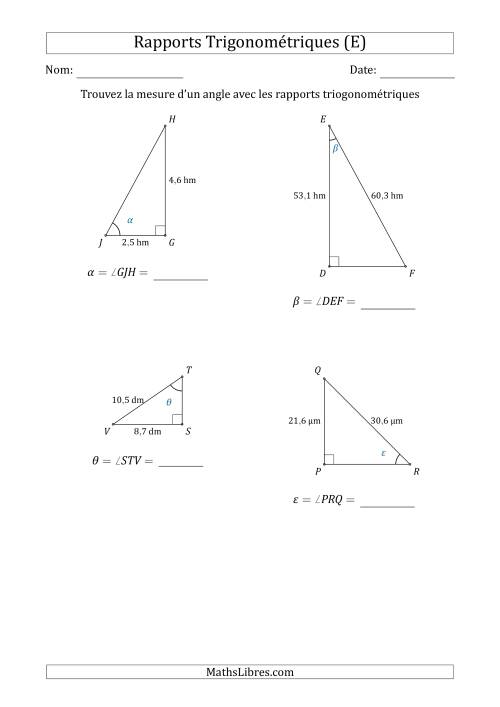 Calcul de la Mesure d'un Angle Avec les Rapports Trigonométriques (E)