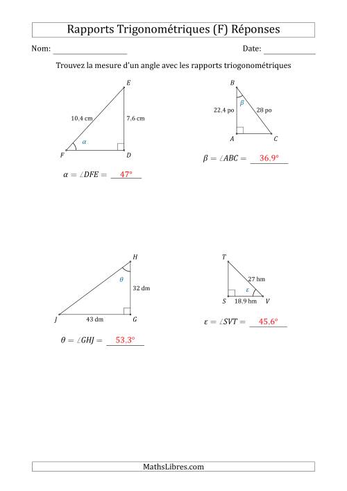 Calcul de la Mesure d'un Angle Avec les Rapports Trigonométriques (F) page 2