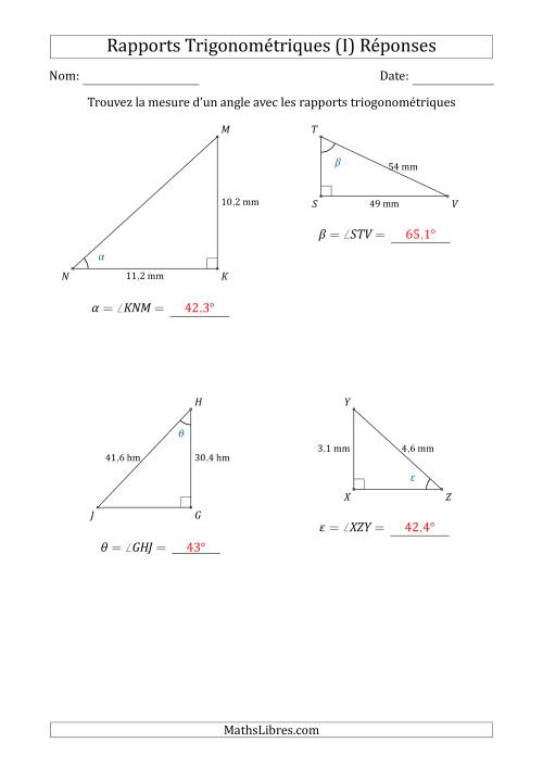 Calcul de la Mesure d'un Angle Avec les Rapports Trigonométriques (I) page 2