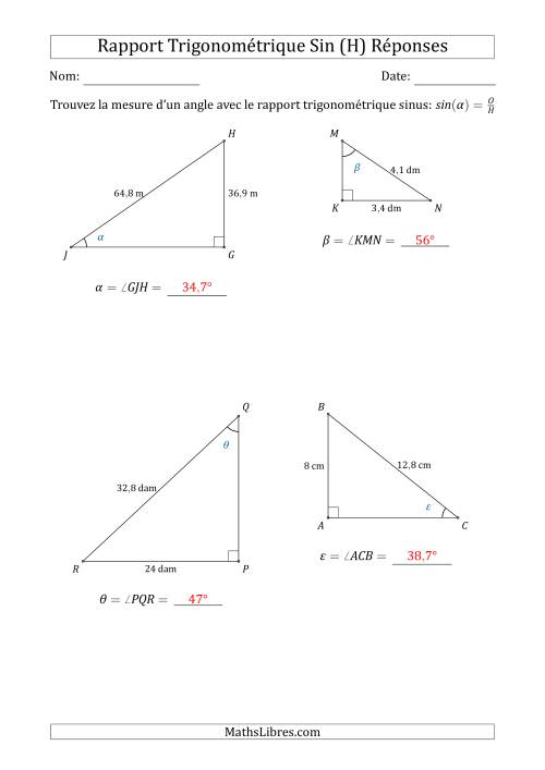 Calcul de la Mesure d'un Angle Avec le Rapport Trigonométrique Sinus (H) page 2