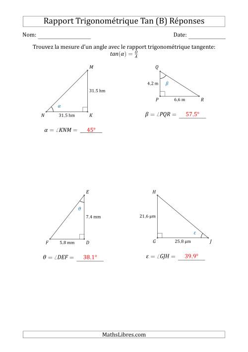 Calcul de la Mesure d'un Angle Avec le Rapport Trigonométrique Tangente (B) page 2