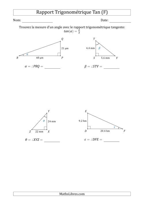 Calcul de la Mesure d'un Angle Avec le Rapport Trigonométrique Tangente (F)
