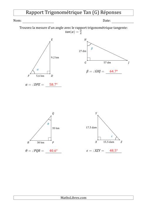 Calcul de la Mesure d'un Angle Avec le Rapport Trigonométrique Tangente (G) page 2