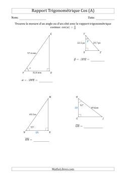 Calcul de la Mesure d'un Angle ou d'un Côté Avec le Rapport Trigonométrique Cosinus