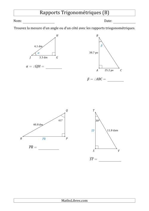 Calcul de la Mesure d'un Angle ou d'un Côté Avec les Rapports Trigonométriques (B)