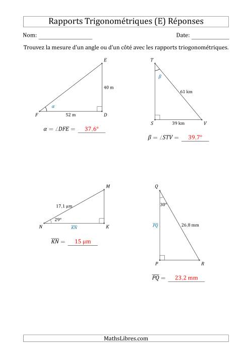 Calcul de la Mesure d'un Angle ou d'un Côté Avec les Rapports Trigonométriques (E) page 2