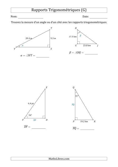 Calcul de la Mesure d'un Angle ou d'un Côté Avec les Rapports Trigonométriques (G)