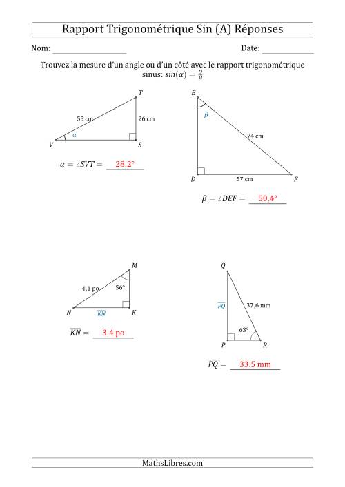 Calcul de la Mesure d'un Angle ou d'un Côté Avec le Rapport Trigonométrique Sinus (A) page 2