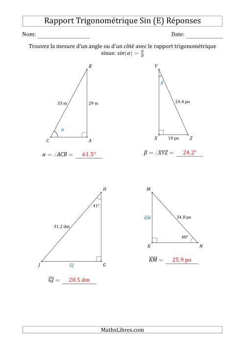 Calcul de la Mesure d'un Angle ou d'un Côté Avec le Rapport Trigonométrique Sinus (E) page 2