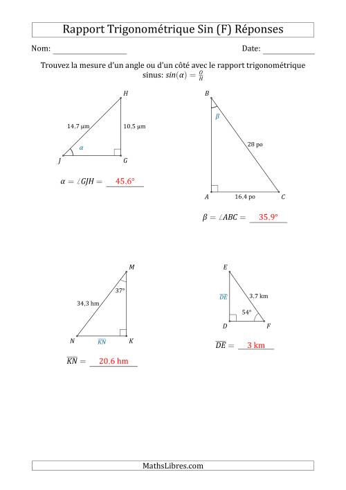 Calcul de la Mesure d'un Angle ou d'un Côté Avec le Rapport Trigonométrique Sinus (F) page 2