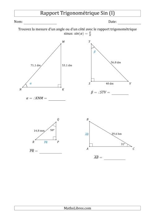 Calcul de la Mesure d'un Angle ou d'un Côté Avec le Rapport Trigonométrique Sinus (I)