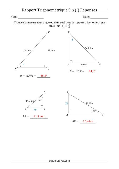 Calcul de la Mesure d'un Angle ou d'un Côté Avec le Rapport Trigonométrique Sinus (I) page 2