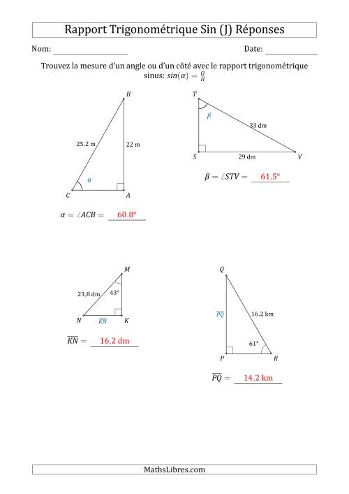 Calcul de la Mesure d'un Angle ou d'un Côté Avec le Rapport Trigonométrique Sinus (J) page 2