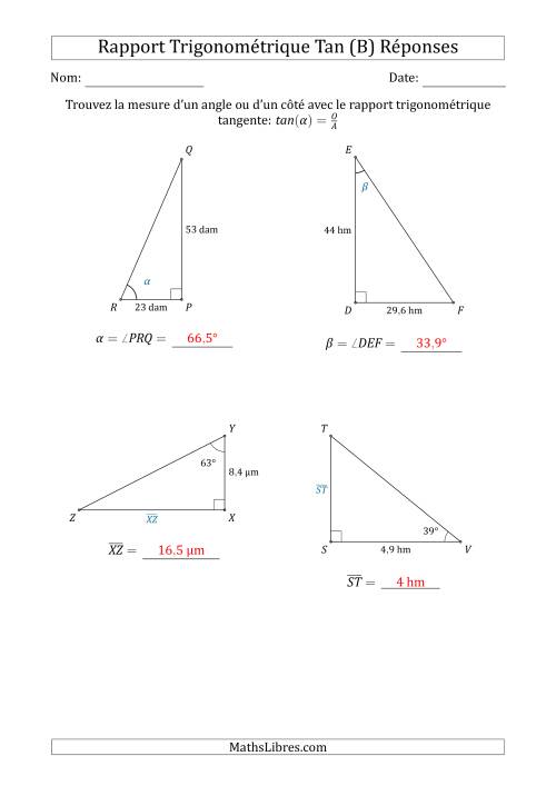 Calcul de la Mesure d'un Angle ou d'un Côté Avec le Rapport Trigonométrique Tangente (B) page 2