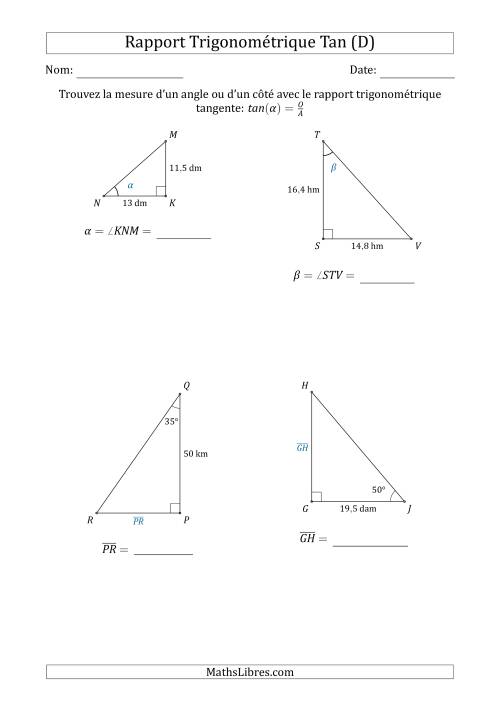 Calcul de la Mesure d'un Angle ou d'un Côté Avec le Rapport Trigonométrique Tangente (D)