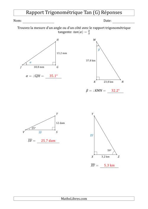 Calcul de la Mesure d'un Angle ou d'un Côté Avec le Rapport Trigonométrique Tangente (G) page 2