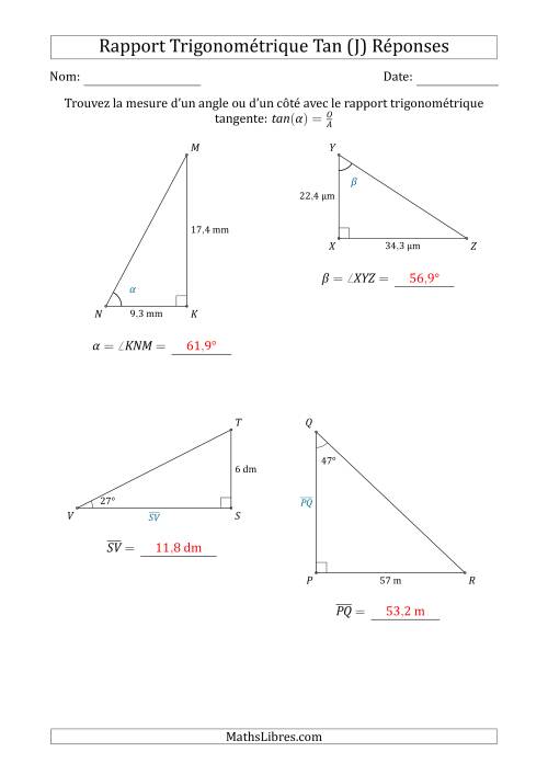Calcul de la Mesure d'un Angle ou d'un Côté Avec le Rapport Trigonométrique Tangente (J) page 2